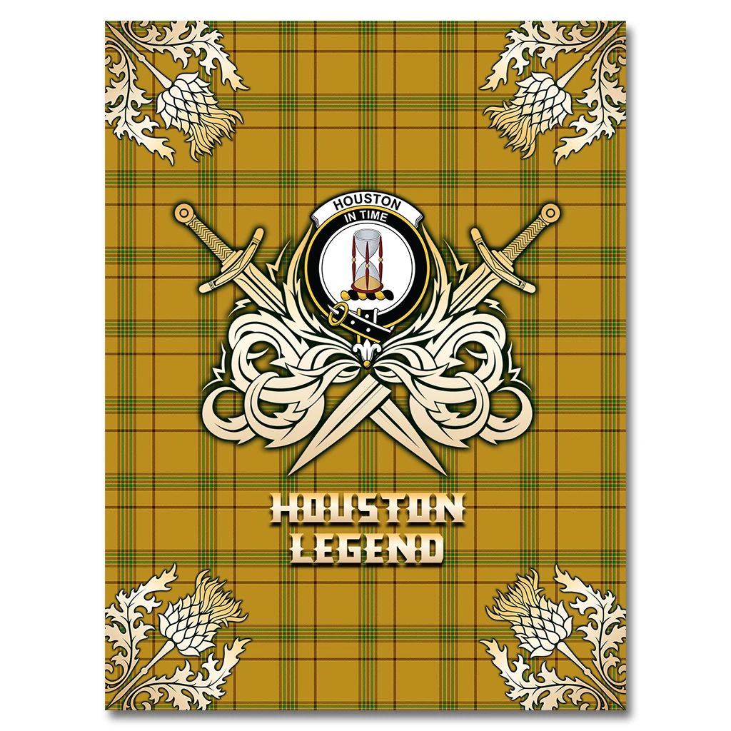 Houston Clan Blanket, Scottish Tartan Houston Clans Premium Blanket Gold Crest Style