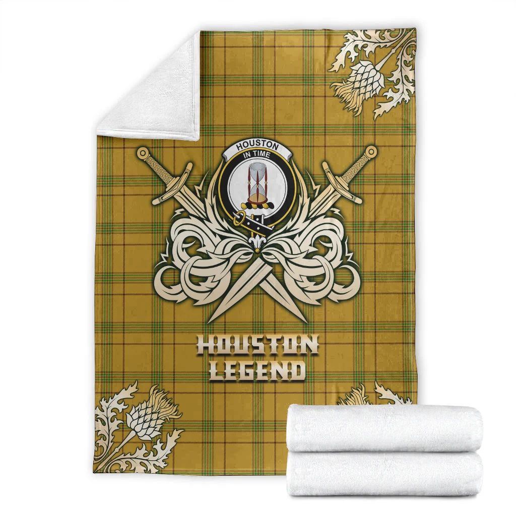 Houston Clan Blanket, Scottish Tartan Houston Clans Premium Blanket Gold Crest Style