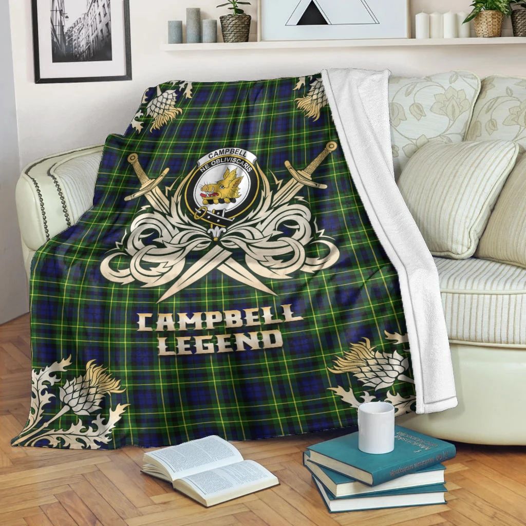 Campbell of Breadalbane Modern Clan Blanket, Scottish Tartan Campbell of Breadalbane Modern Clans Premium Blanket Gold Crest Style