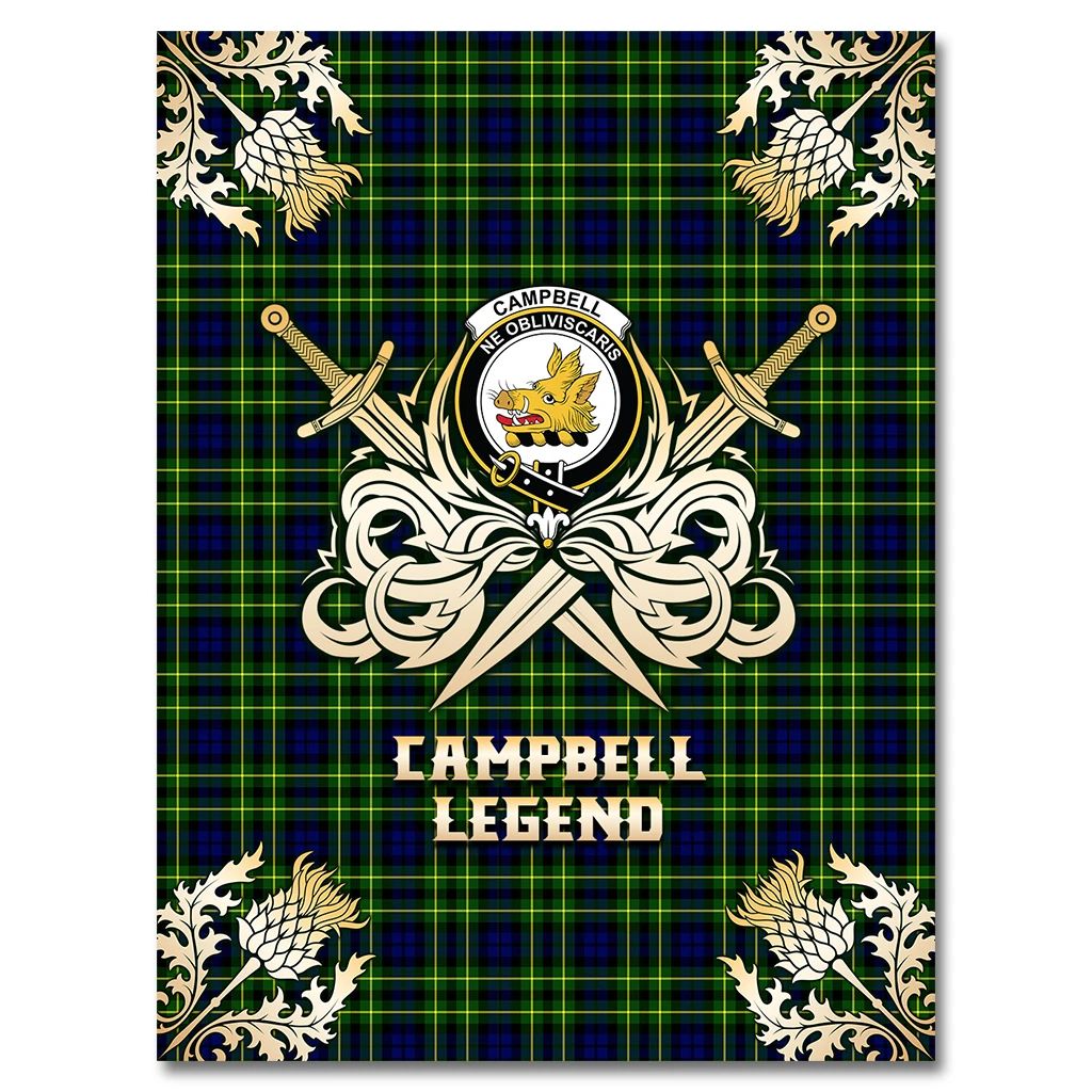 Campbell of Breadalbane Modern Clan Blanket, Scottish Tartan Campbell of Breadalbane Modern Clans Premium Blanket Gold Crest Style