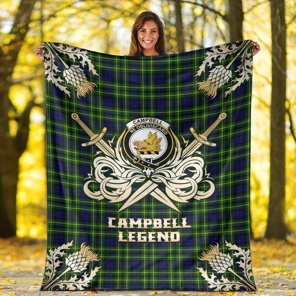 Campbell of Breadalbane Modern Clan Blanket, Scottish Tartan Campbell of Breadalbane Modern Clans Premium Blanket Gold Crest Style