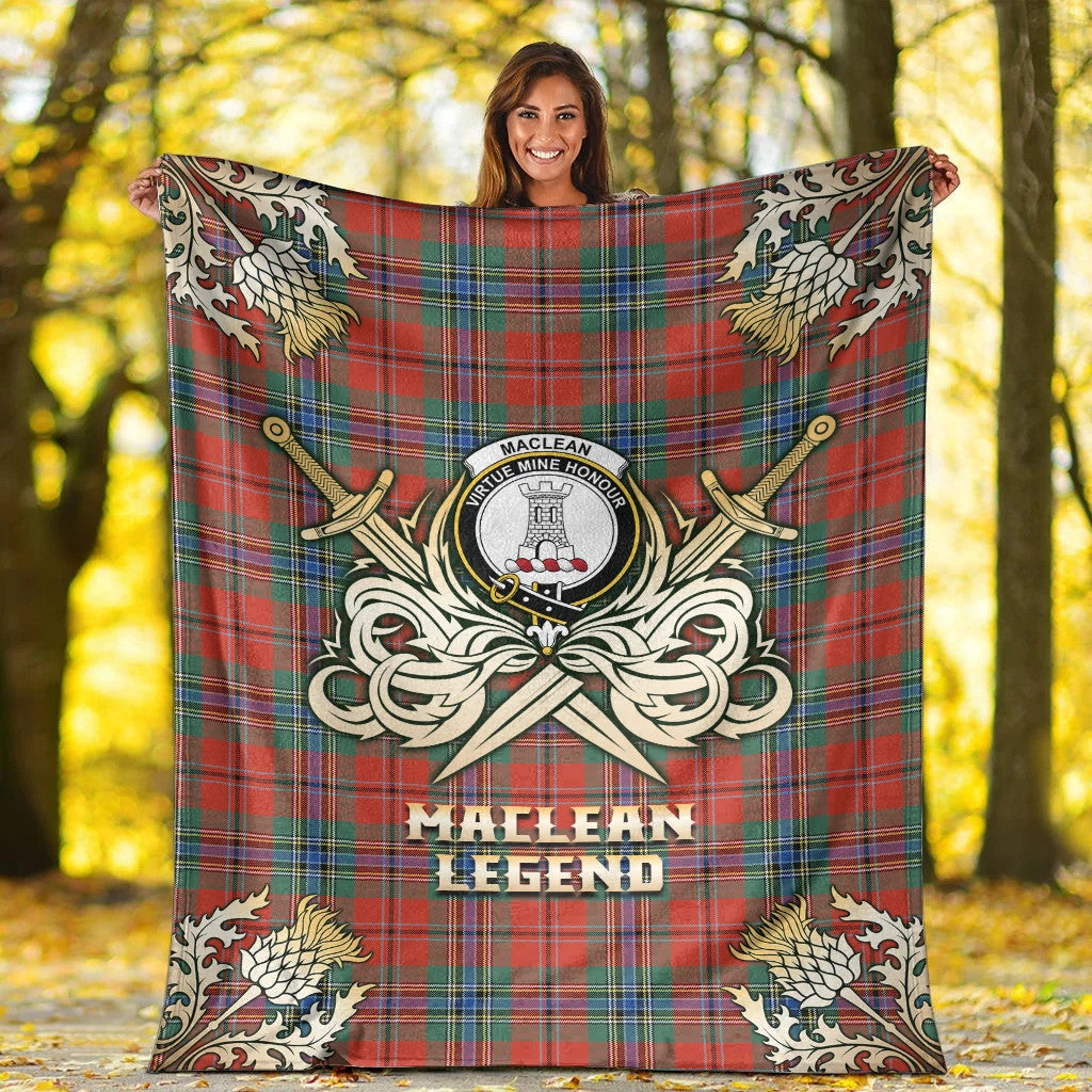 MacLean of Duart Ancient Clan Blanket, Scottish Tartan MacLean of Duart Ancient Clans Premium Blanket Gold Crest Style