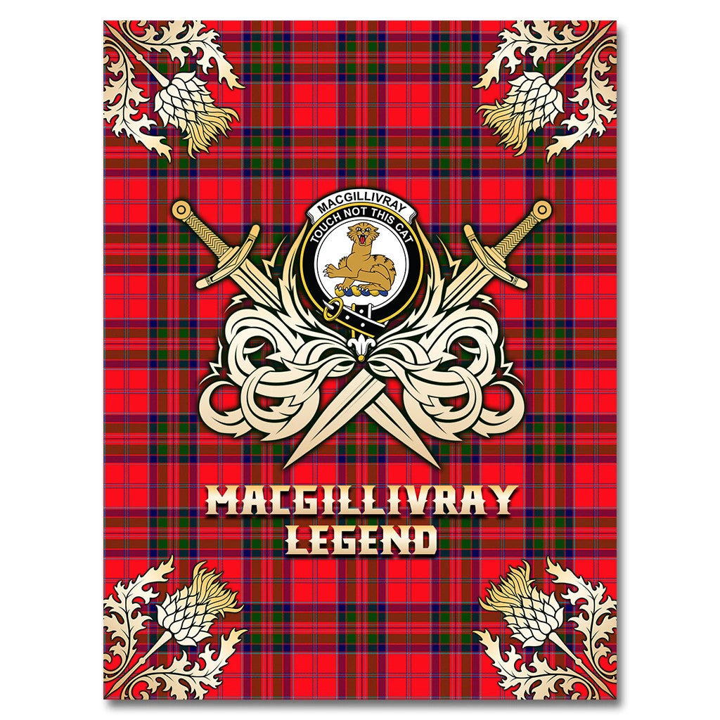 MacGillivray Modern Clan Blanket, Scottish Tartan MacGillivray Modern Clans Premium Blanket Gold Crest Style