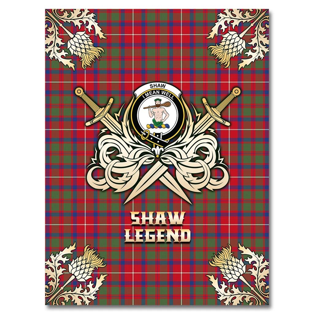 Shaw Red Modern Clan Blanket, Scottish Tartan Shaw Red Modern Clans Premium Blanket Gold Crest Style