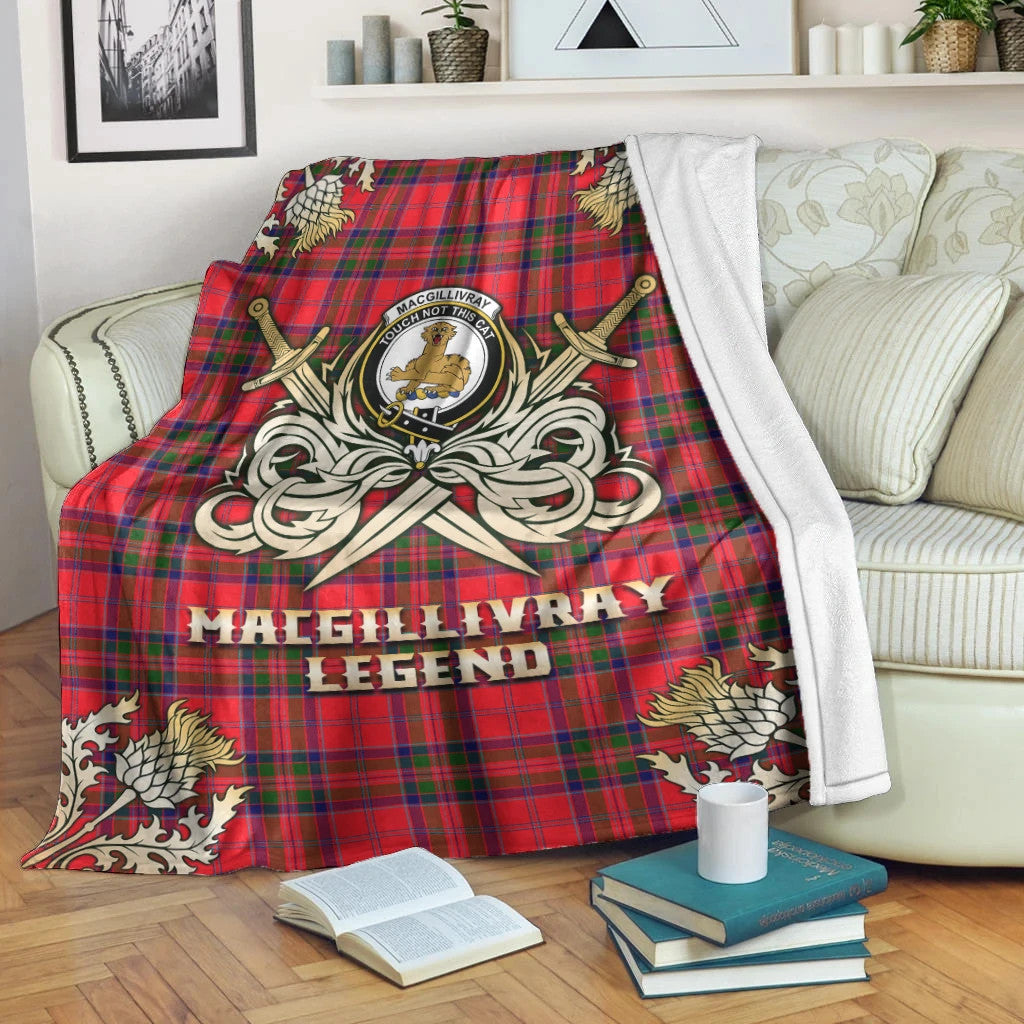 MacGillivray Modern Clan Blanket, Scottish Tartan MacGillivray Modern Clans Premium Blanket Gold Crest Style