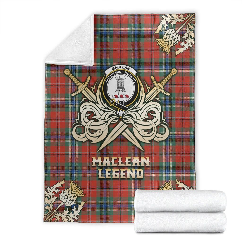 MacLean of Duart Ancient Clan Blanket, Scottish Tartan MacLean of Duart Ancient Clans Premium Blanket Gold Crest Style