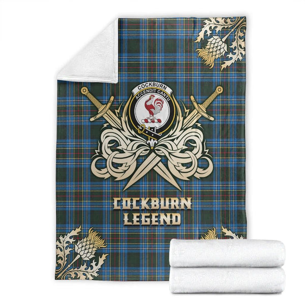 Cockburn Modern Clan Blanket, Scottish Tartan Cockburn Modern Clans Premium Blanket Gold Crest Style