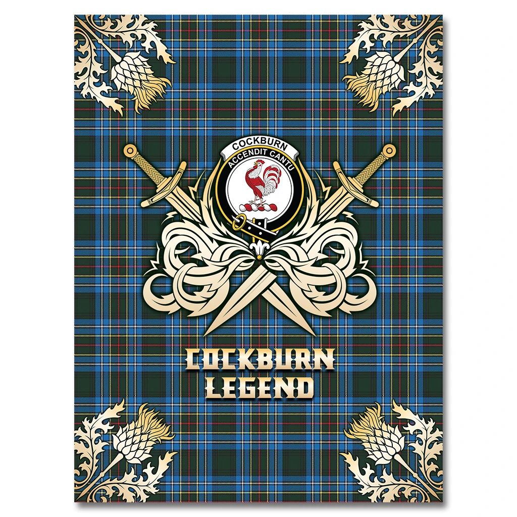 Cockburn Modern Clan Blanket, Scottish Tartan Cockburn Modern Clans Premium Blanket Gold Crest Style