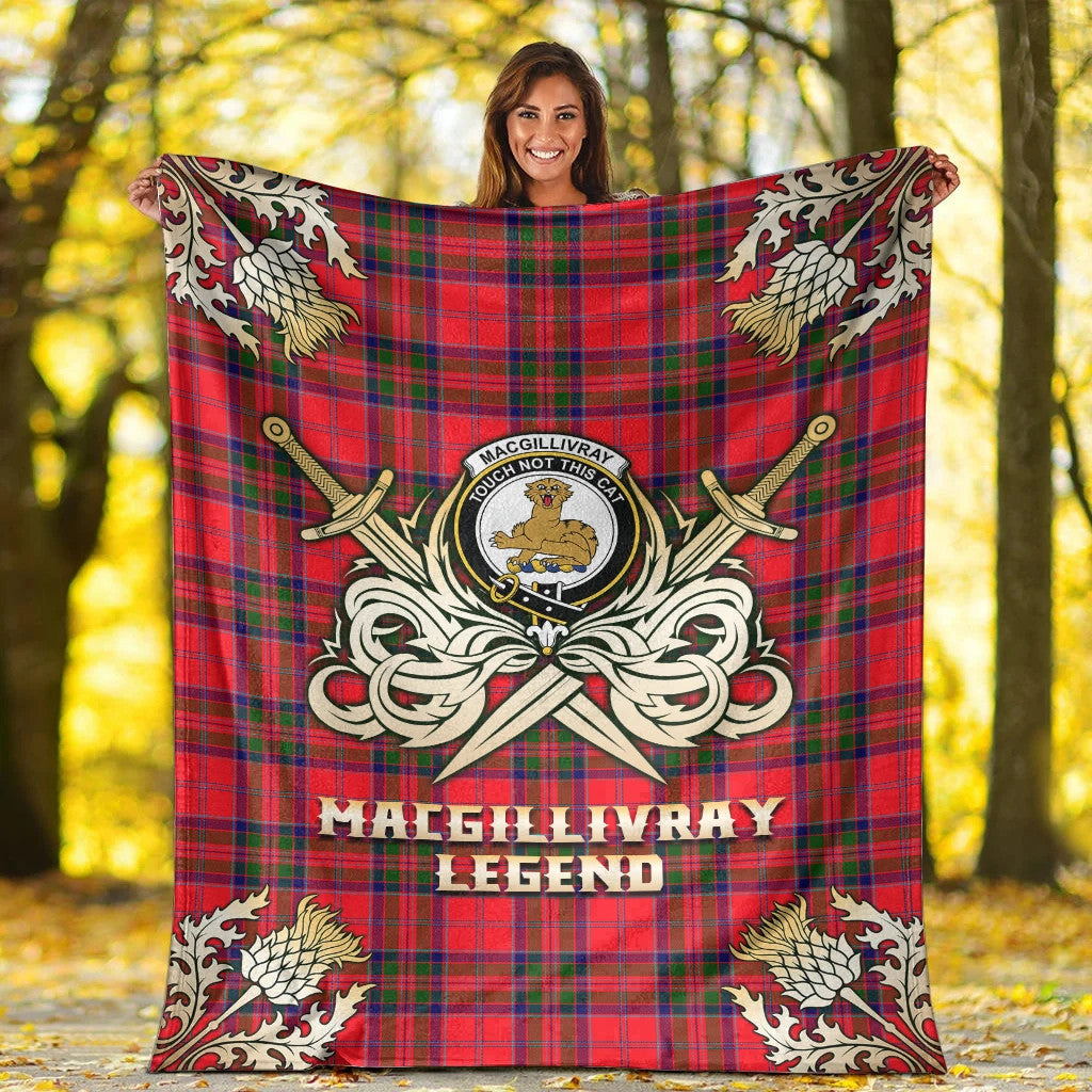 MacGillivray Modern Clan Blanket, Scottish Tartan MacGillivray Modern Clans Premium Blanket Gold Crest Style