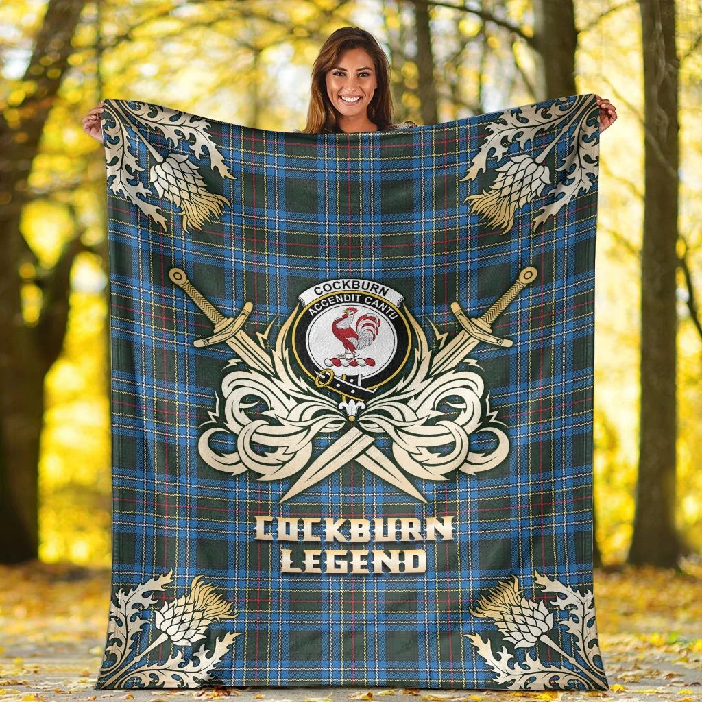 Cockburn Modern Clan Blanket, Scottish Tartan Cockburn Modern Clans Premium Blanket Gold Crest Style