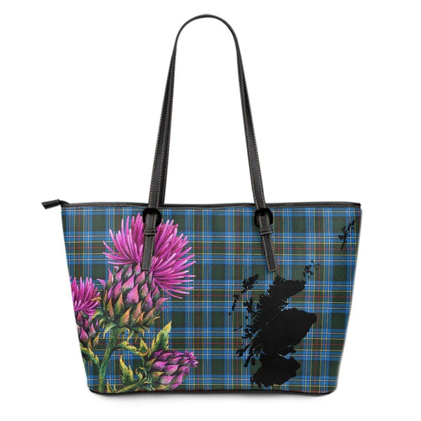 Cockburn Modern Tartan Leather Tote Bag Thistle Maps Style