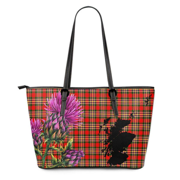 MacGillivray Modern Tartan Leather Tote Bag Thistle Maps Style