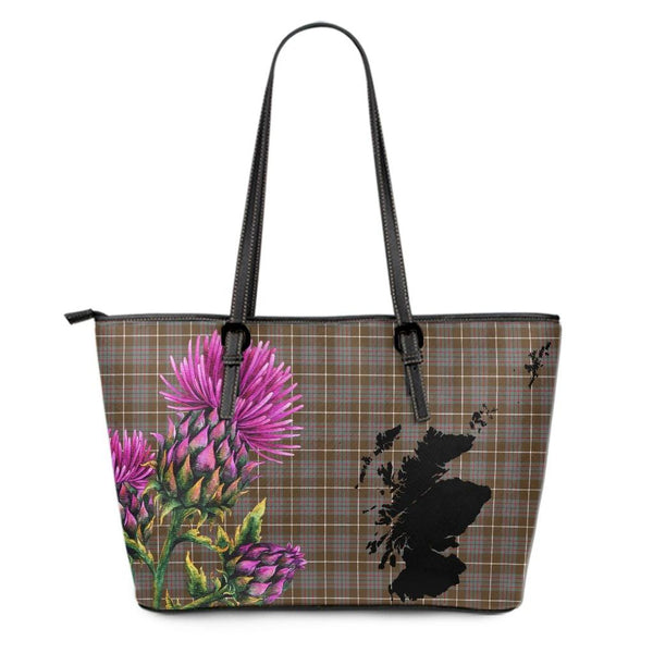 MacIntyre Hunting Weathered Tartan Leather Tote Bag Thistle Maps Style