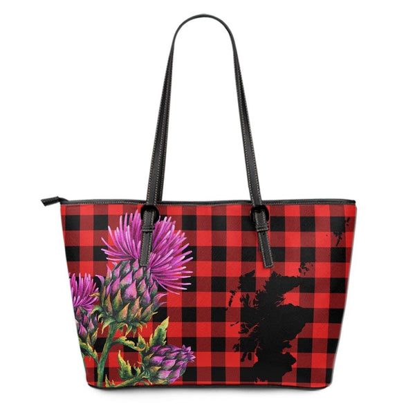 Robertson Weathered Tartan Leather Tote Bag Thistle Maps Style