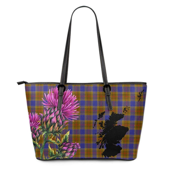 Balfour Modern Tartan Leather Tote Bag Thistle Maps Style