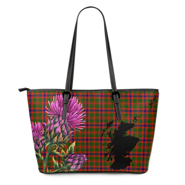 Nithsdale District Tartan Leather Tote Bag Thistle Maps Style