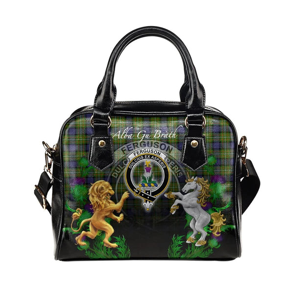 Fergusson Modern Tartan Shoulder Handbag Lion Unicorn Thistle Style