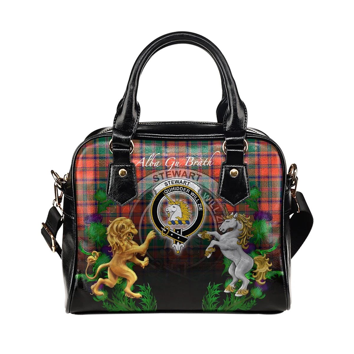 Stewart of Appin Ancient Tartan Shoulder Handbag Lion Unicorn Thistle Style