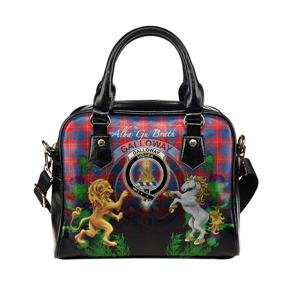 Galloway Red Tartan Shoulder Handbag Lion Unicorn Thistle Style