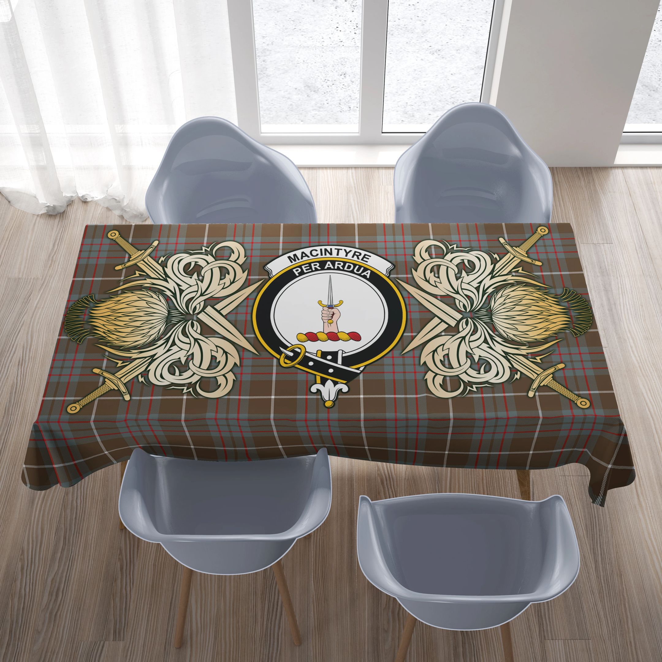 MacIntyre Hunting Weathered Tartan Tablecloth Courage Symbol Style