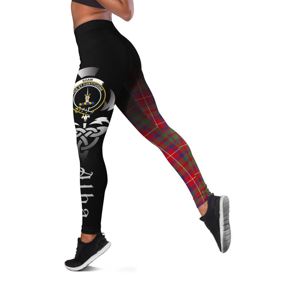 Shaw Red Modern Crest Tartan Alba Celtic Leggings | Over 500 Tartans | Special Custom Design