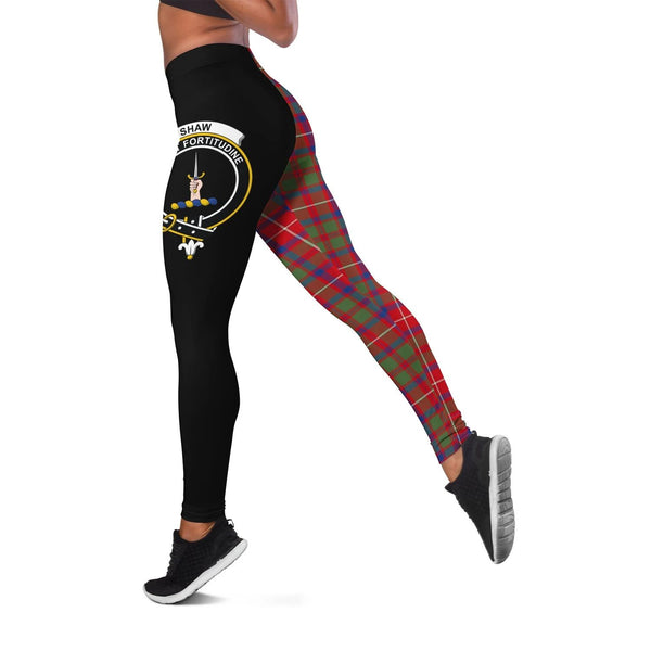 Shaw Red Modern Crest Tartan Leggings | Over 500 Tartans | Special Custom Design