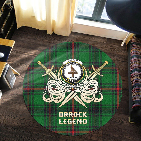 Scottish Tartan Orrock Clan Round Rug Courage Sword Style