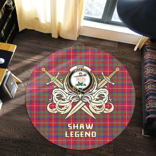 Scottish Tartan Shaw Red Modern Clan Round Rug Courage Sword Style