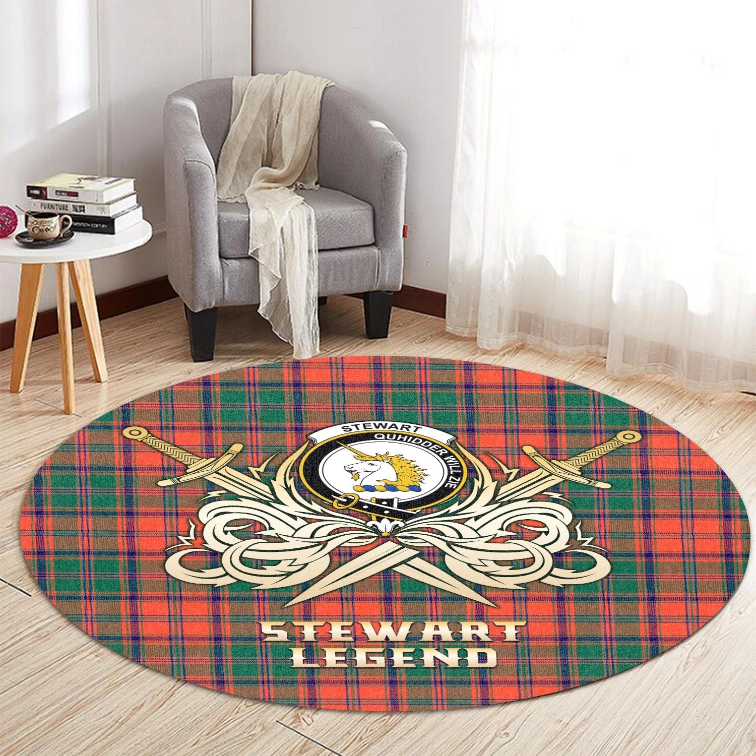 Scottish Tartan Stewart of Appin Ancient Clan Round Rug Courage Sword Style