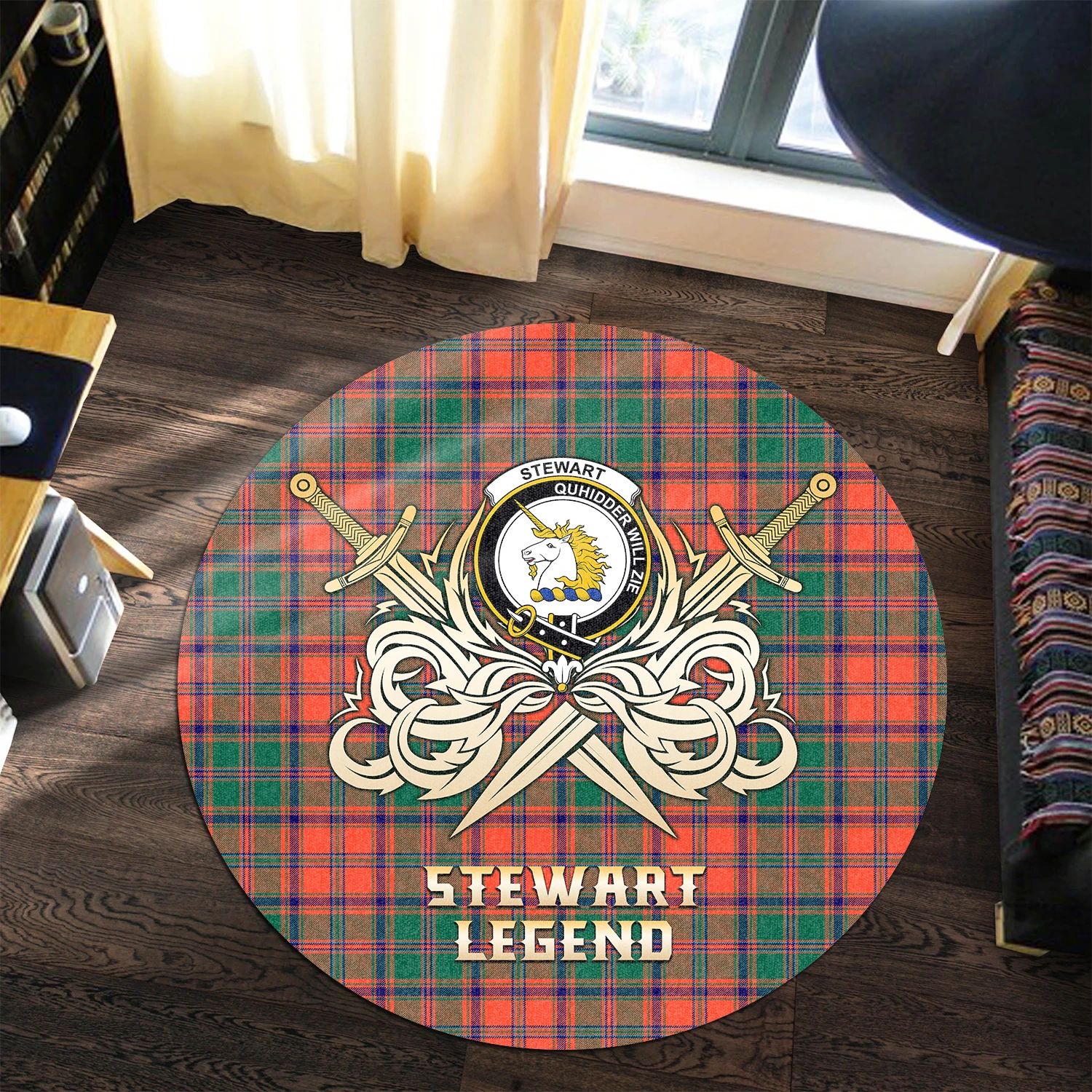 Scottish Tartan Stewart of Appin Ancient Clan Round Rug Courage Sword Style