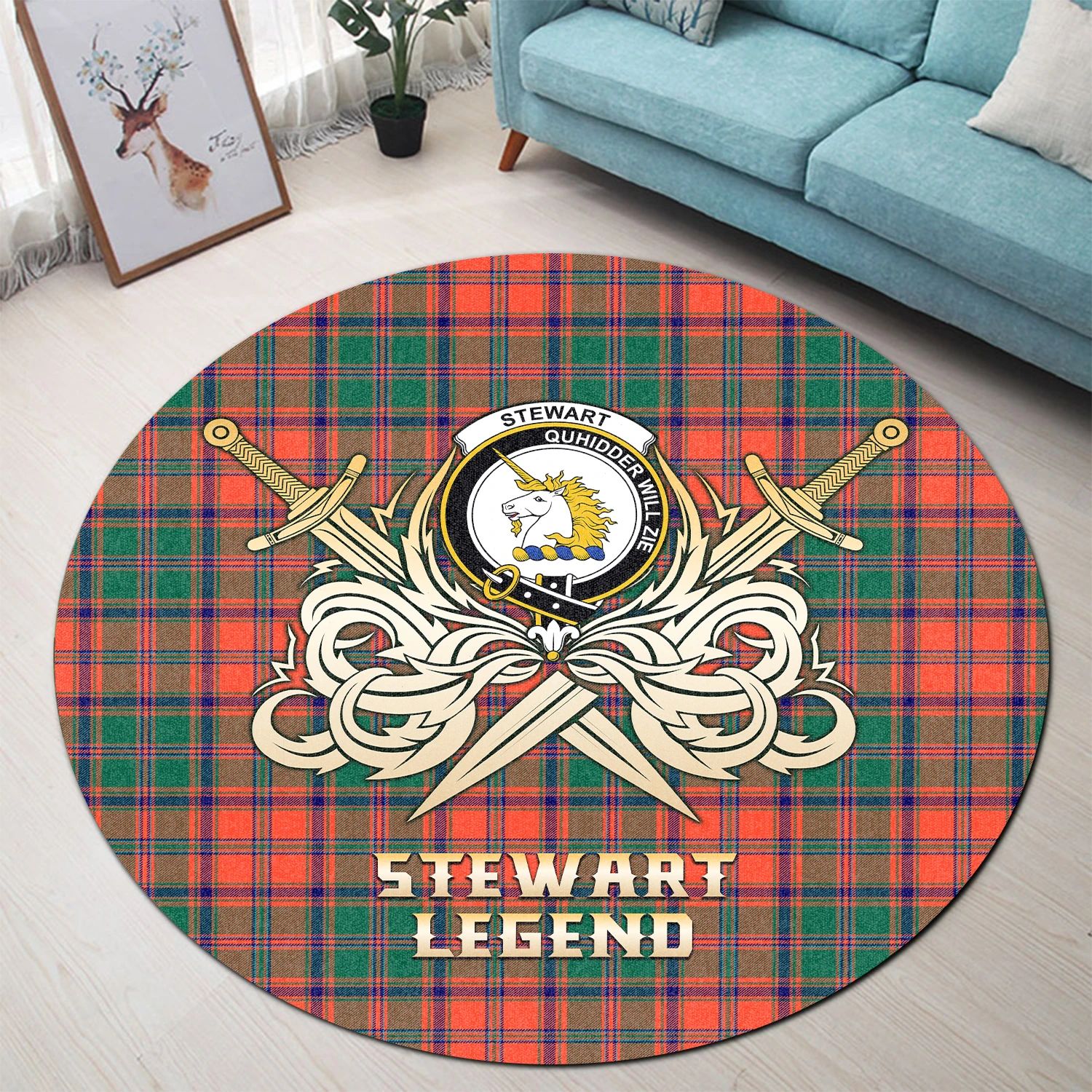 Scottish Tartan Stewart of Appin Ancient Clan Round Rug Courage Sword Style