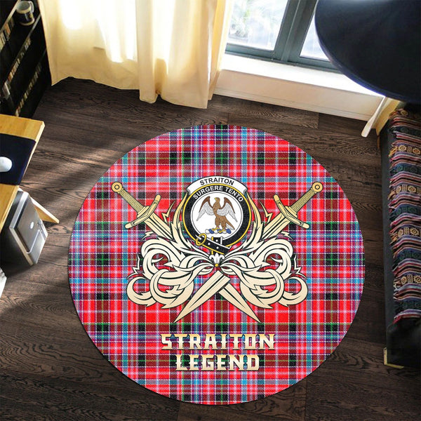 Scottish Tartan Straiton Clan Round Rug Courage Sword Style