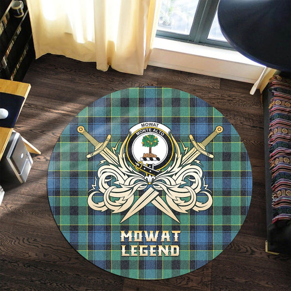 Scottish Tartan Mowat Clan Round Rug Courage Sword Style