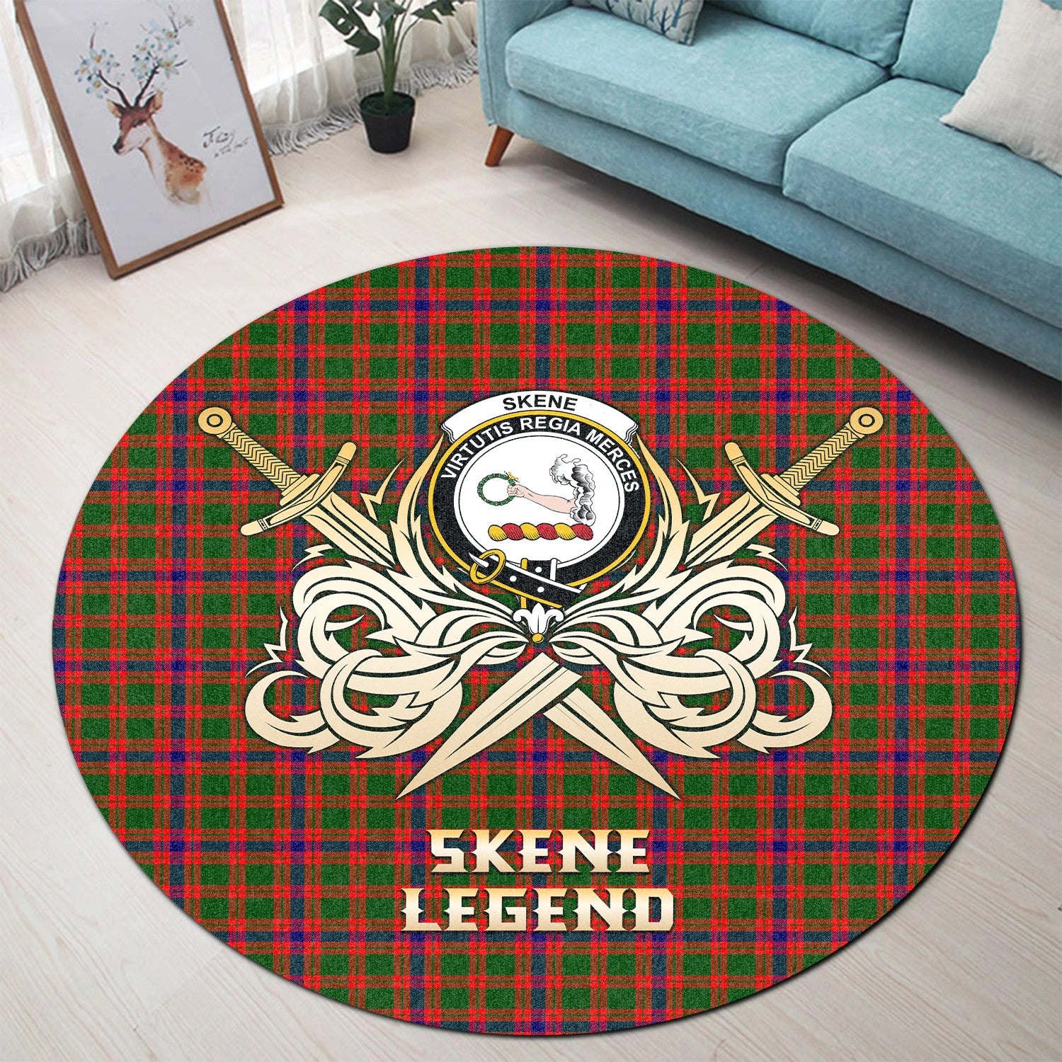 Scottish Tartan Skene Modern Clan Round Rug Courage Sword Style