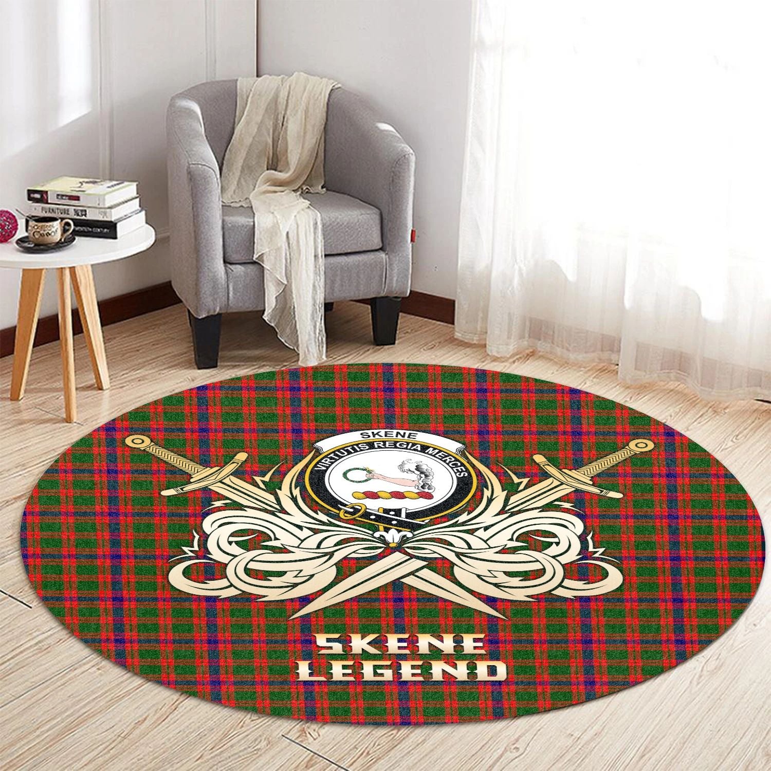 Scottish Tartan Skene Modern Clan Round Rug Courage Sword Style