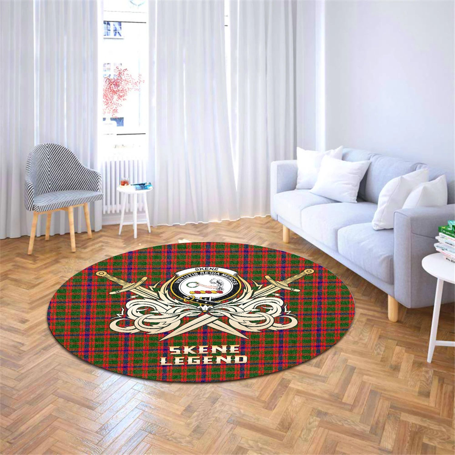 Scottish Tartan Skene Modern Clan Round Rug Courage Sword Style