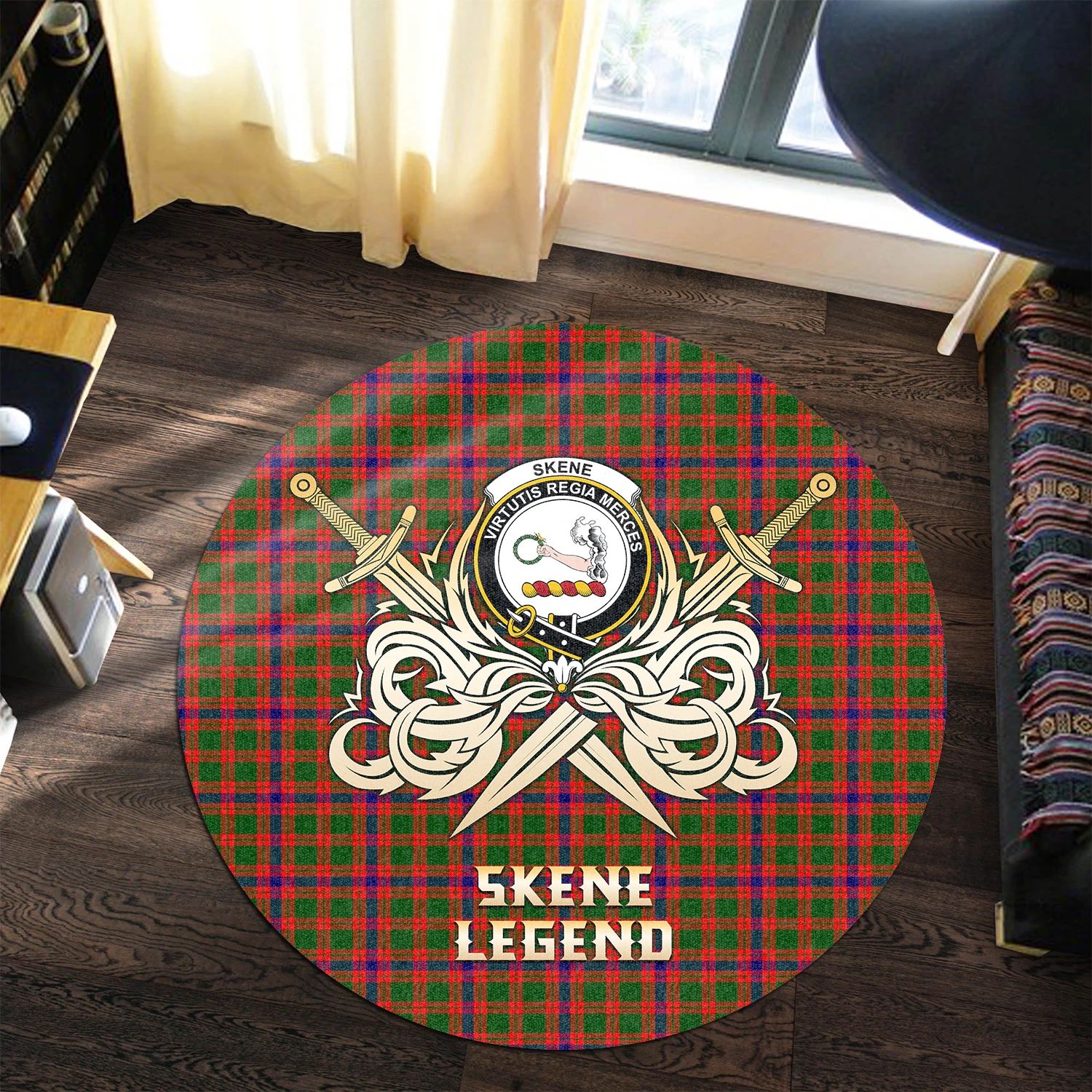 Scottish Tartan Skene Modern Clan Round Rug Courage Sword Style