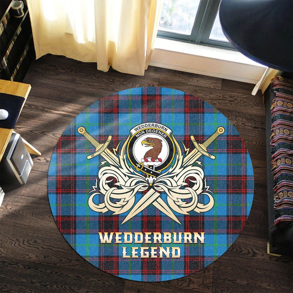 Scottish Tartan Wedderburn Clan Round Rug Courage Sword Style