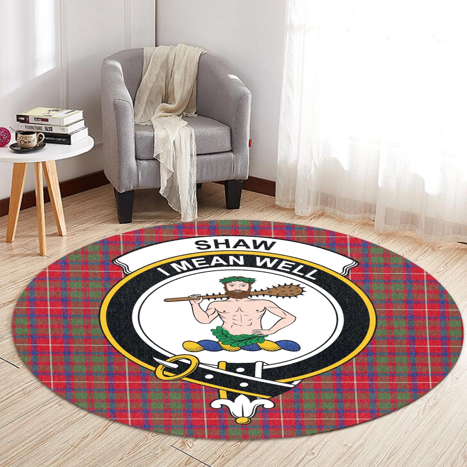 Scottish Tartan Shaw Red Modern Clan Round Rug Crest Style