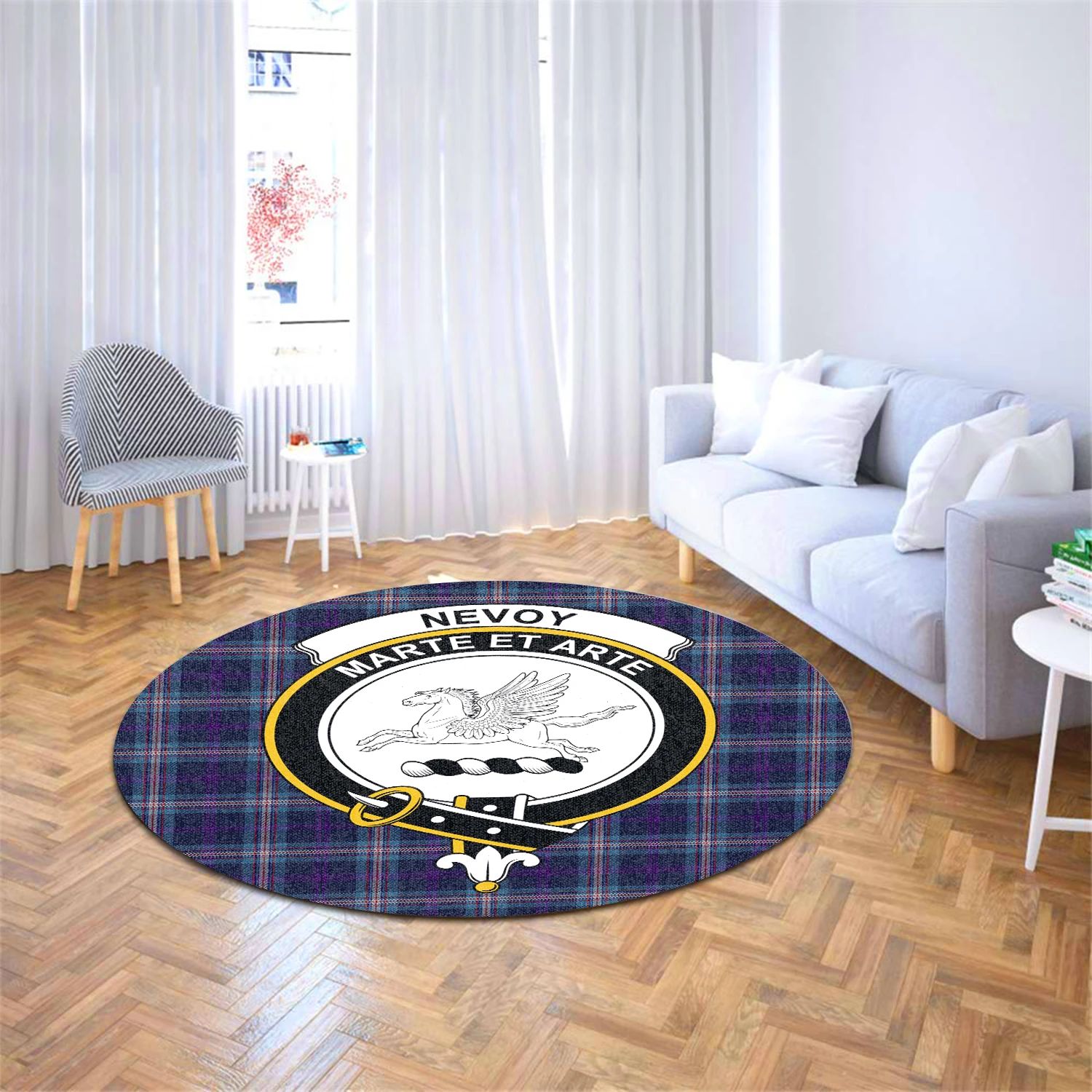 Scottish Tartan Nevoy Clan Round Rug Crest Style