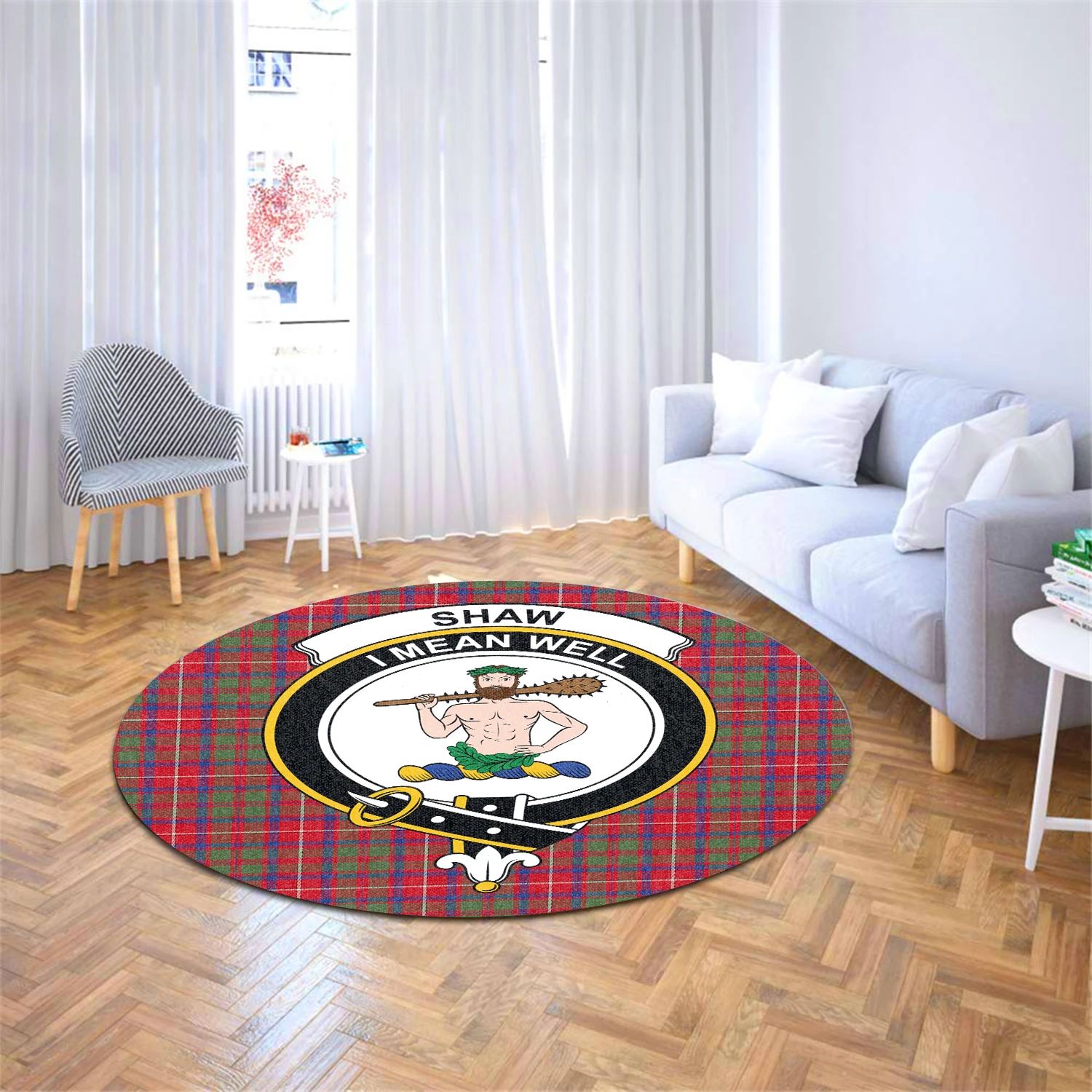 Scottish Tartan Shaw Red Modern Clan Round Rug Crest Style