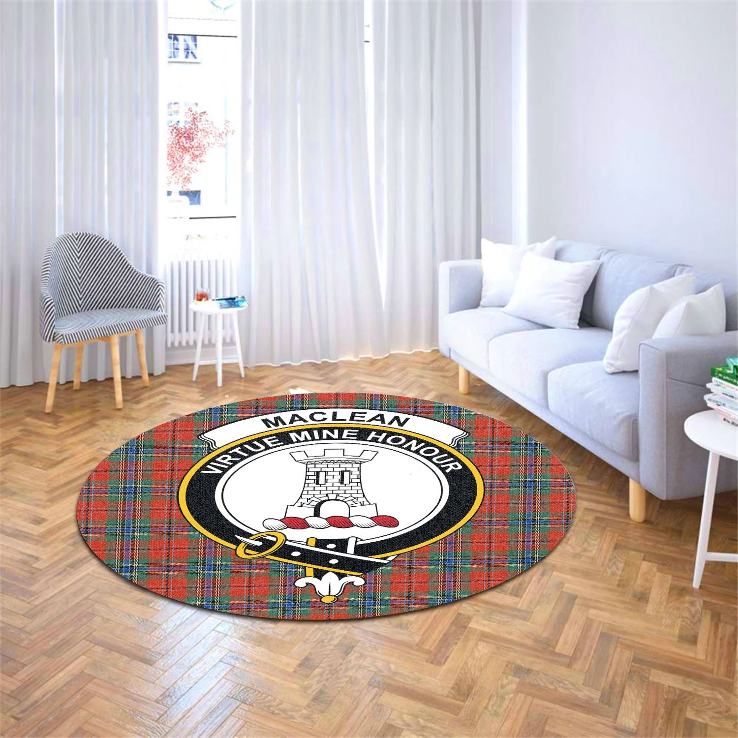 Scottish Tartan MacLean of Duart Ancient Clan Round Rug Crest Style