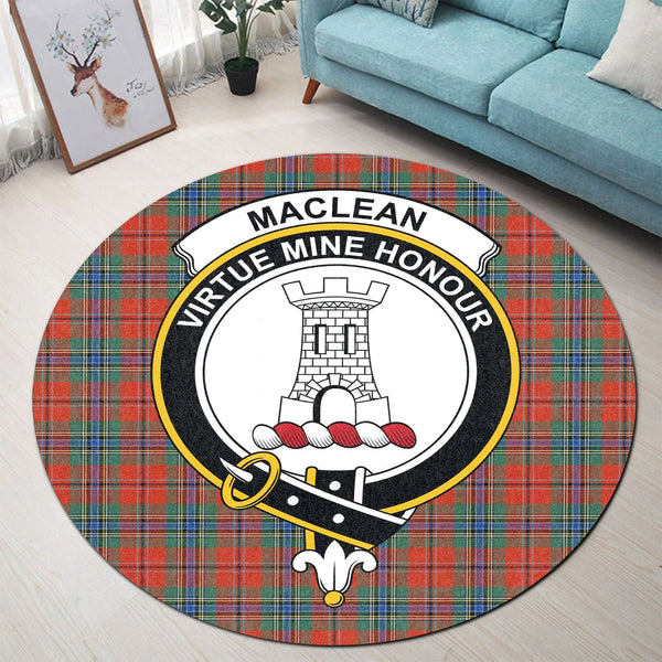 Scottish Tartan MacLean of Duart Ancient Clan Round Rug Crest Style