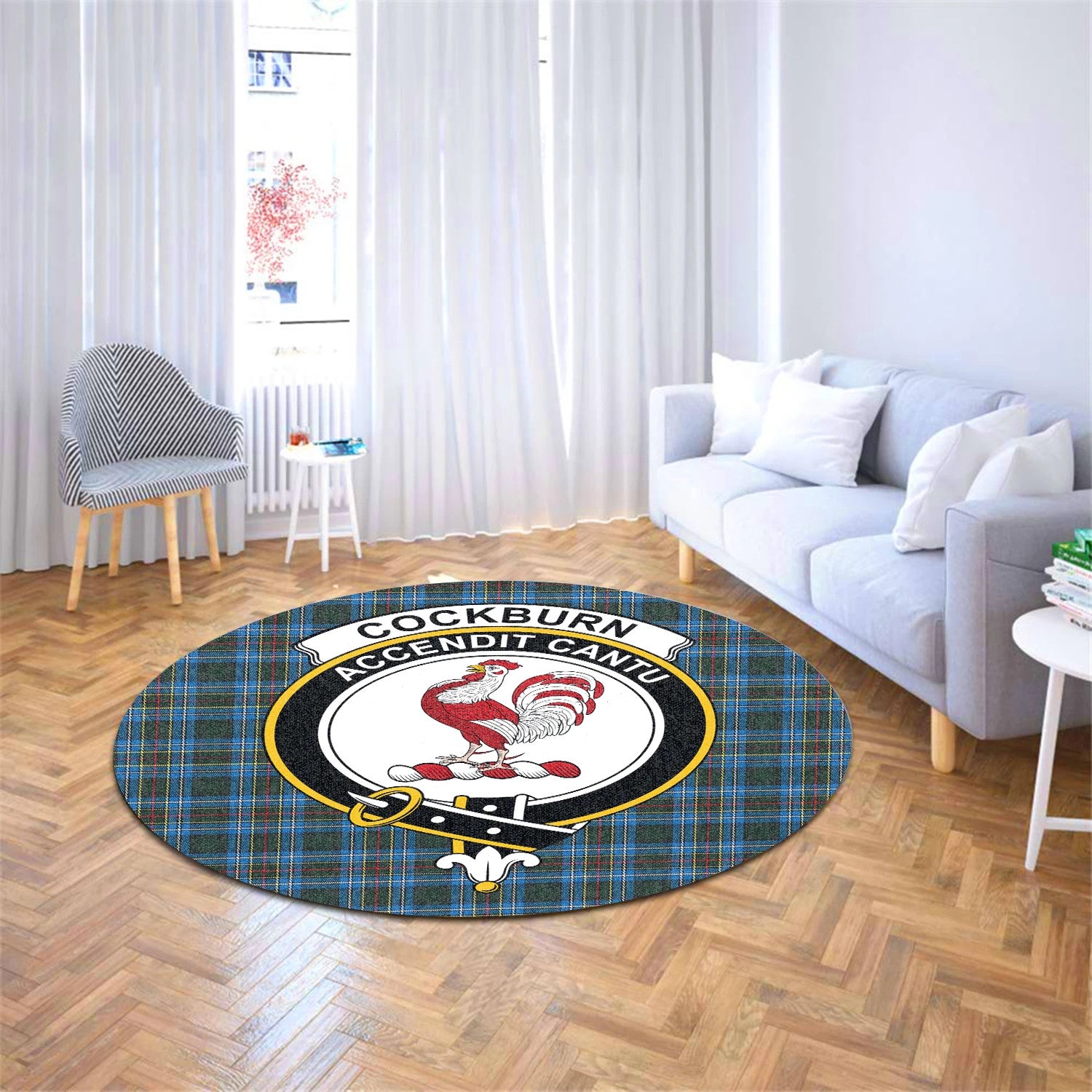 Scottish Tartan Cockburn Modern Clan Round Rug Crest Style