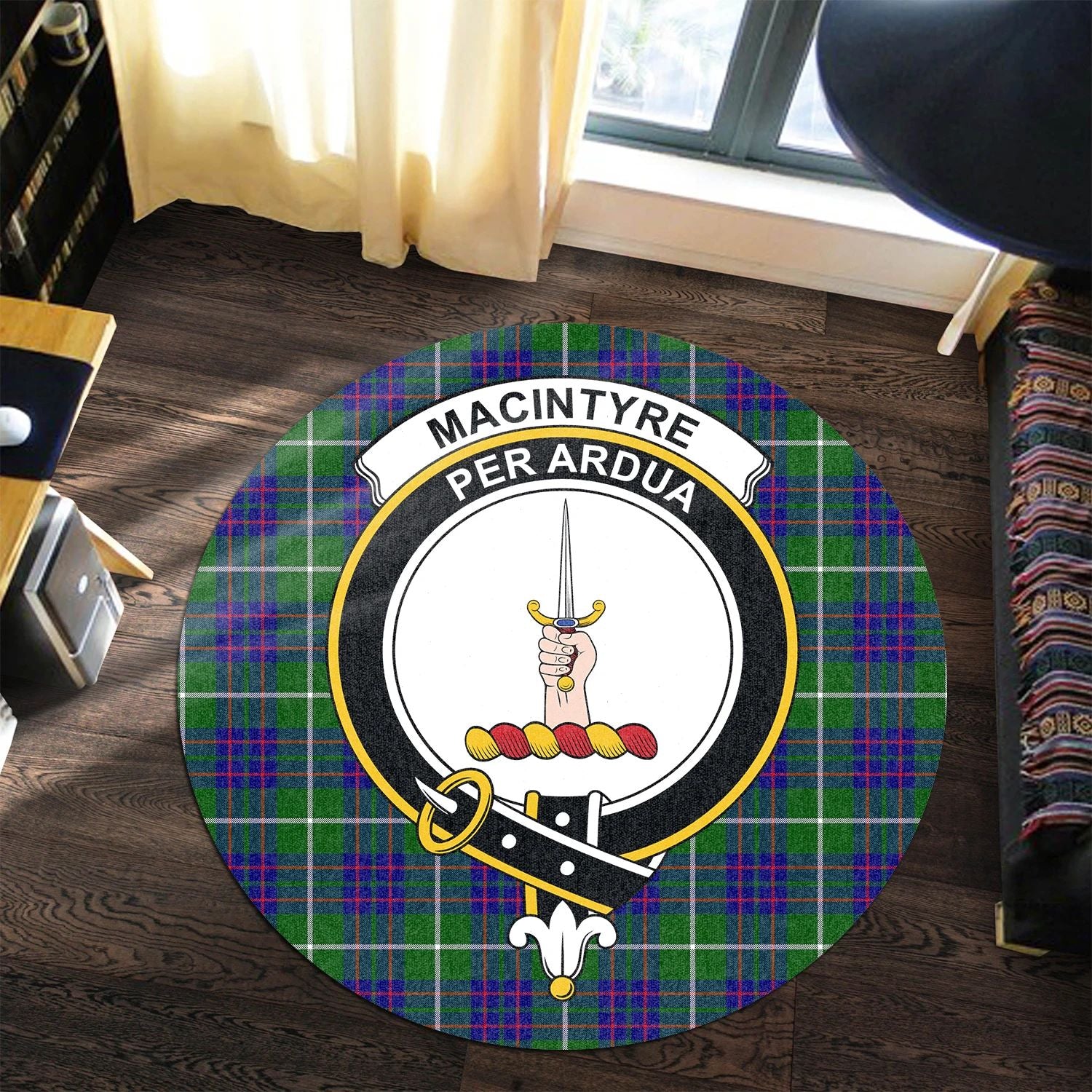 Scottish Tartan MacIntyre Hunting Modern Clan Round Rug Crest Style