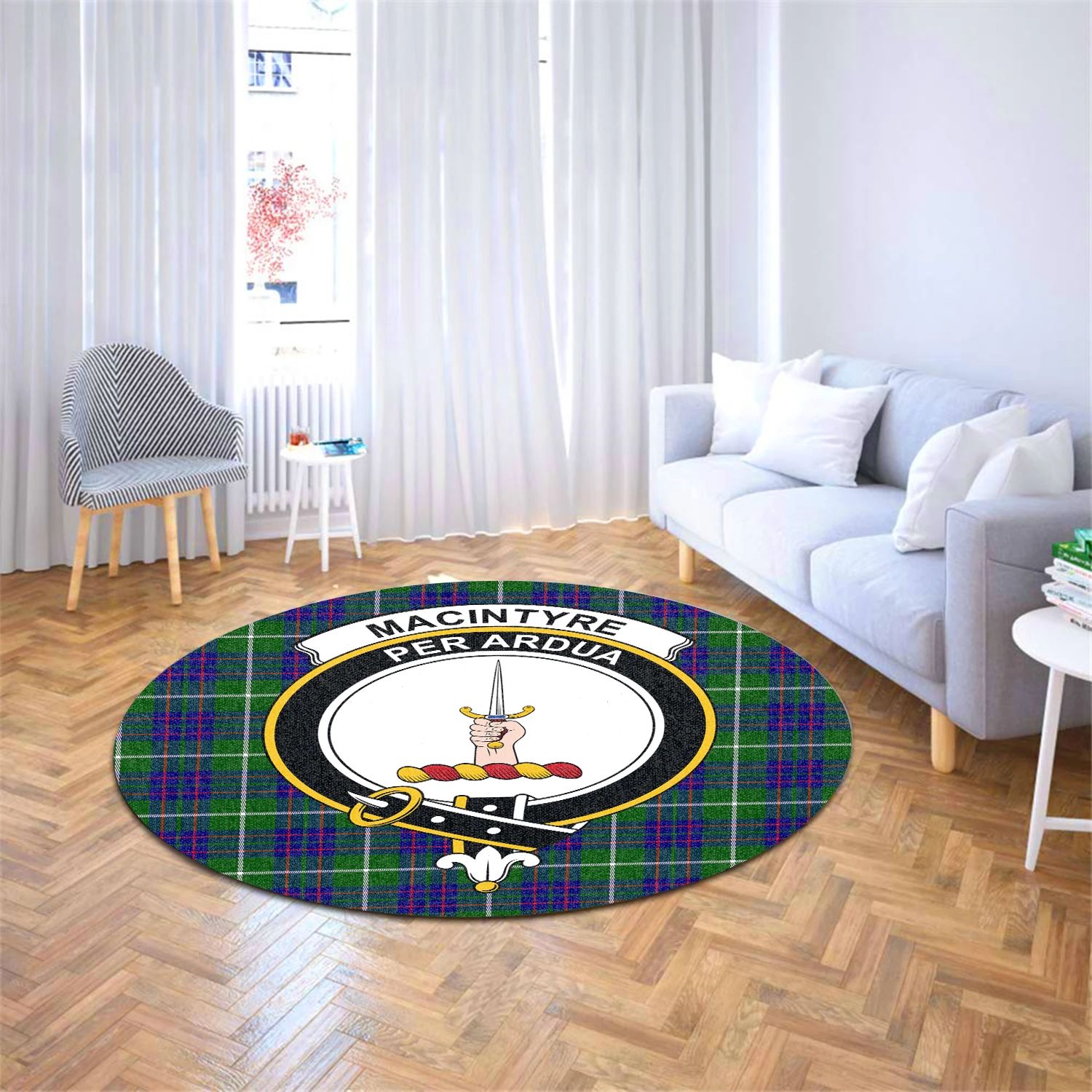 Scottish Tartan MacIntyre Hunting Modern Clan Round Rug Crest Style