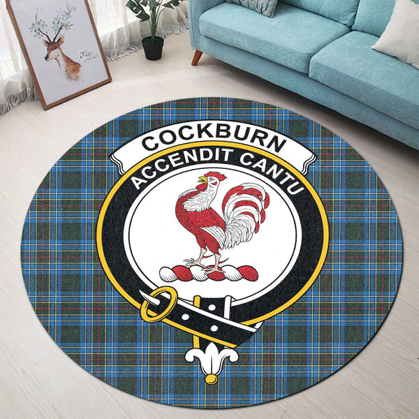 Scottish Tartan Cockburn Modern Clan Round Rug Crest Style