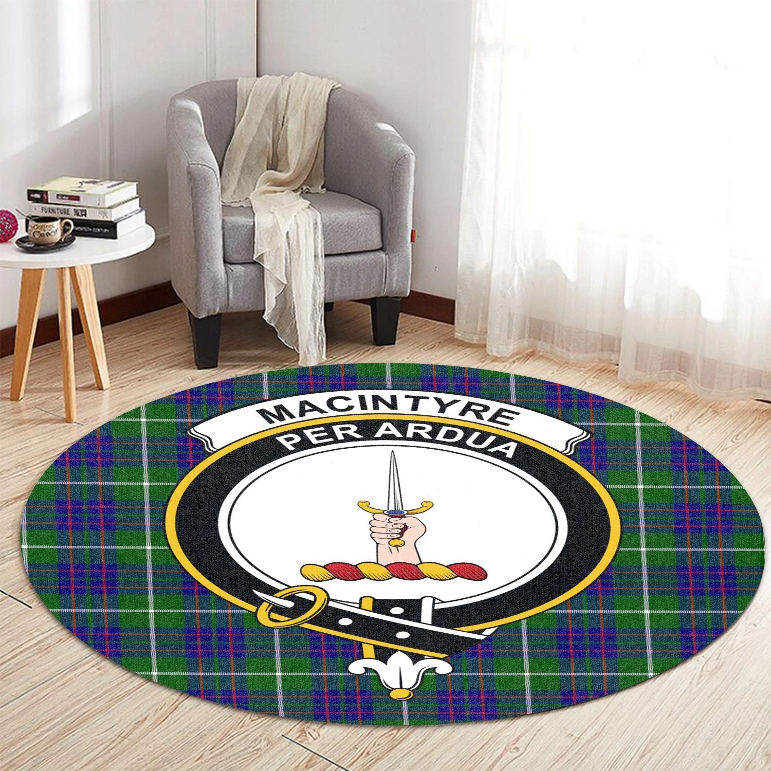 Scottish Tartan MacIntyre Hunting Modern Clan Round Rug Crest Style