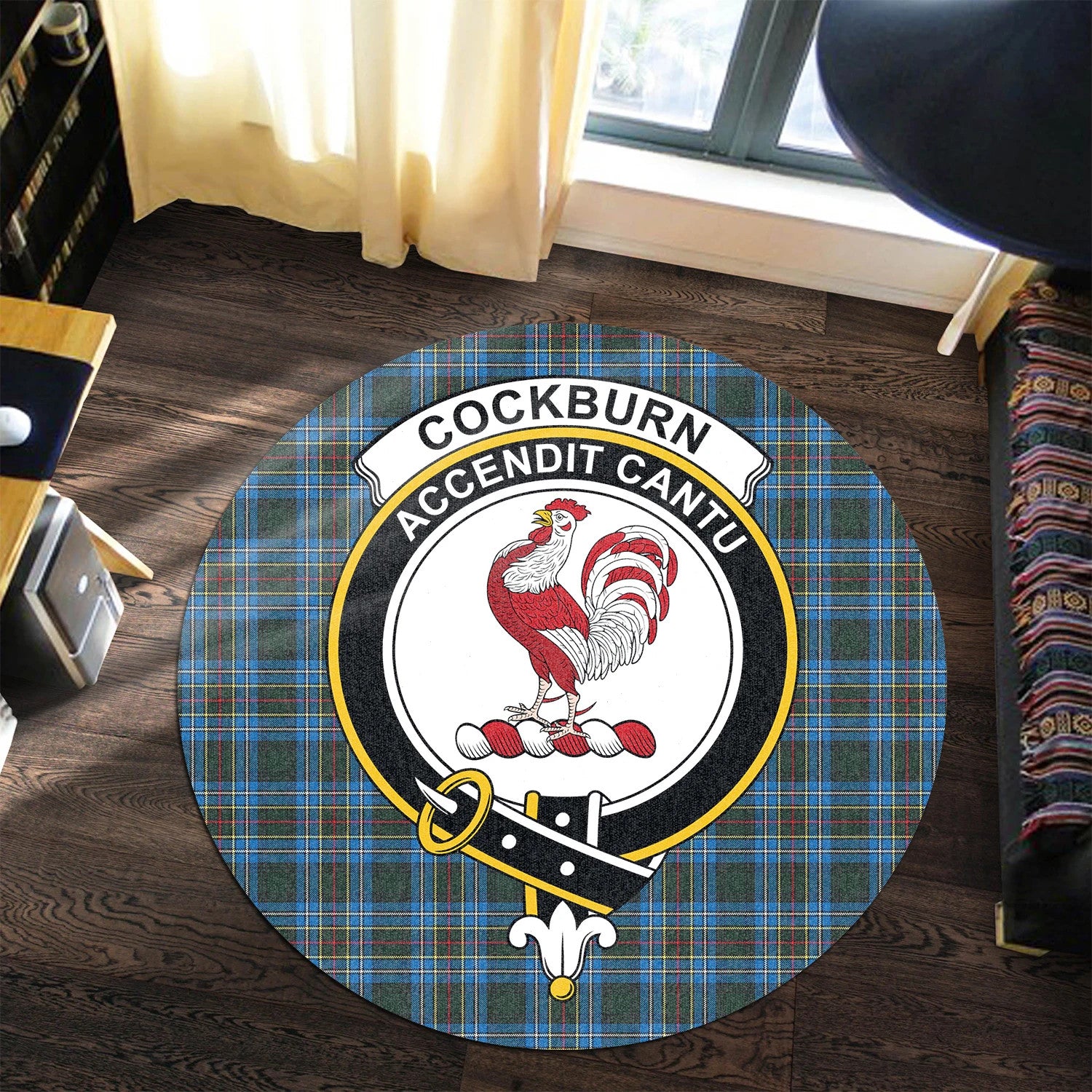 Scottish Tartan Cockburn Modern Clan Round Rug Crest Style