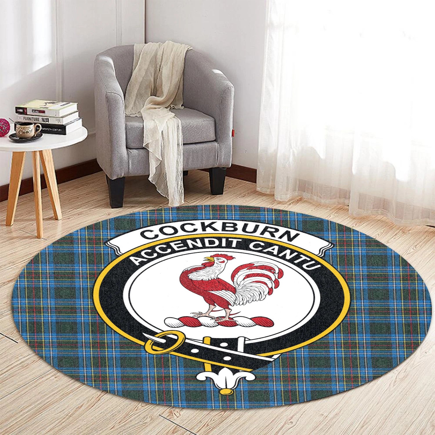 Scottish Tartan Cockburn Modern Clan Round Rug Crest Style